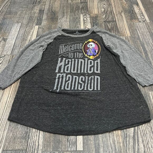 💀👻🎃 Disney WELCOME TO THE HAUNTED MANSION Halloween Horror Raglan Tee Sz 2XL - Picture 4 of 9
